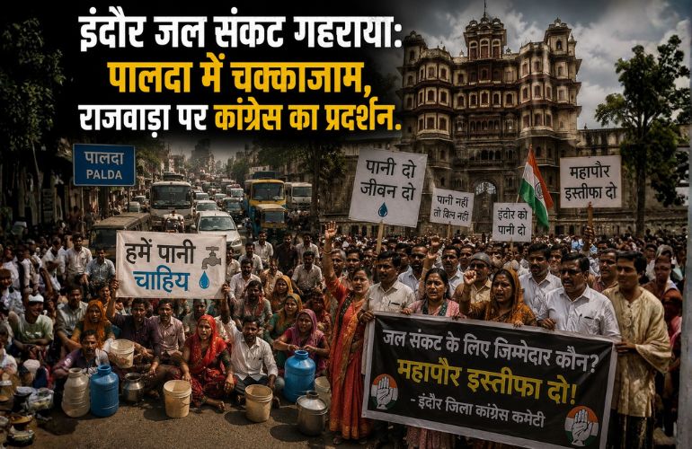 इंदौर जल संकट पर पालदा से राजवाड़ा तक विरोध