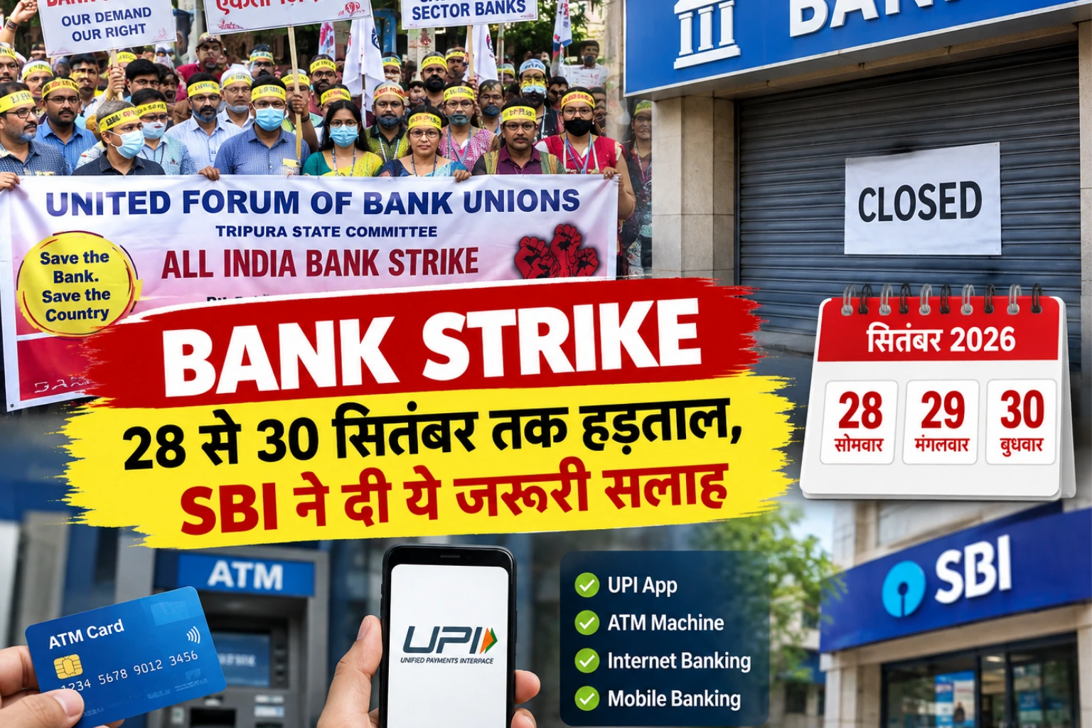 Bank Strike: 28 से 30 सितंबर तक हड़ताल, SBI ने जारी की जरूरी सलाह