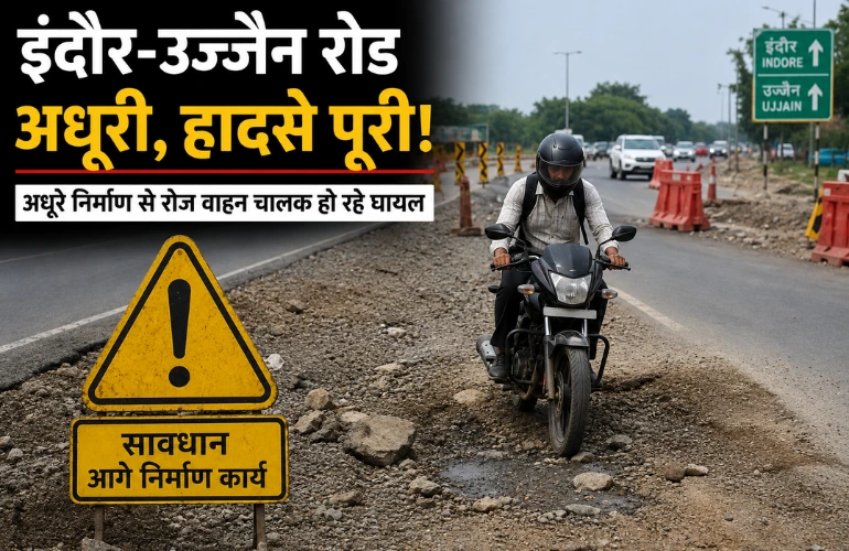 इंदौर-उज्जैन रोड की अधूरी सड़क बनी हादसों की वजह