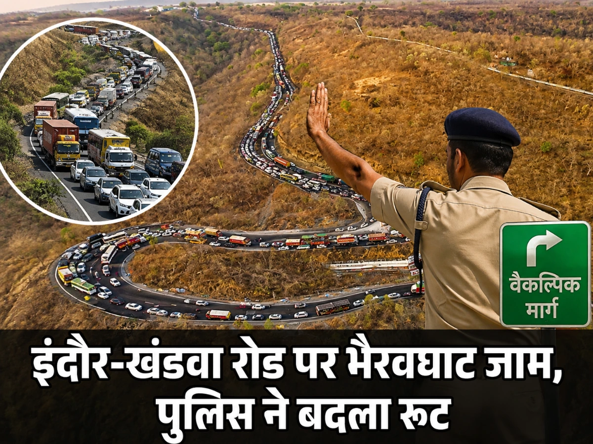 इंदौर-खंडवा रूट में भैरवघाट पर लगता जाम, पुलिस ने डायवर्ट किया रूट