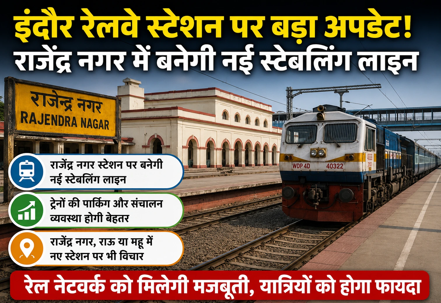 इंदौर रेलवे स्टेशन पर बड़ा अपडेट, राजेंद्र नगर में बनेगी नई स्टेबलिंग लाइन