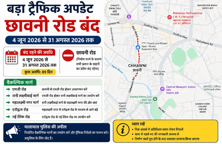 बड़ा ट्रैफिक अपडेट: 89 दिन बंद रहेगा छावनी रोड, 31 अगस्त तक इन रास्तों से करें सफर