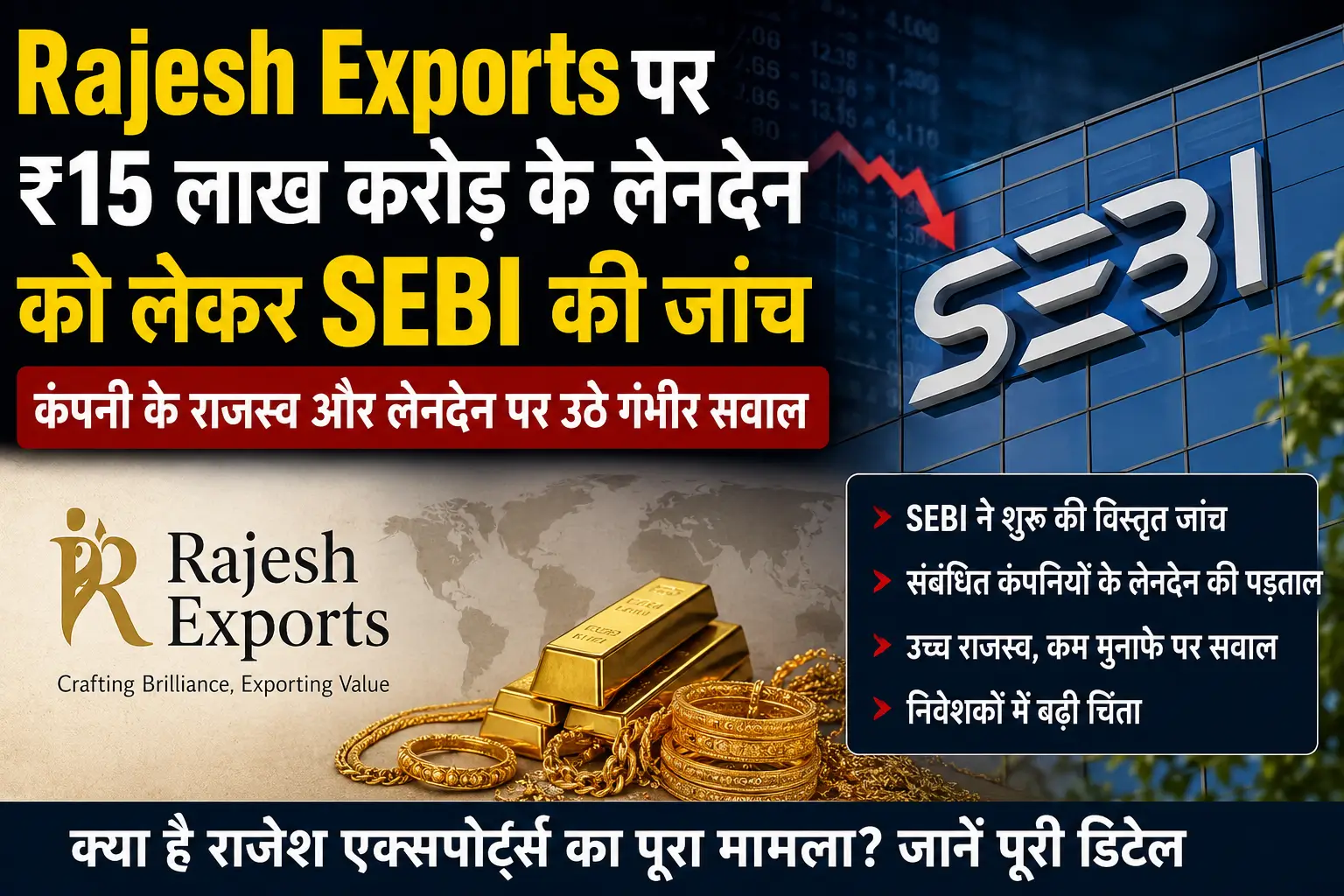 बड़ा खुलासा: Rajesh Exports पर ₹15 लाख करोड़ के लेनदेन को लेकर SEBI की जांच