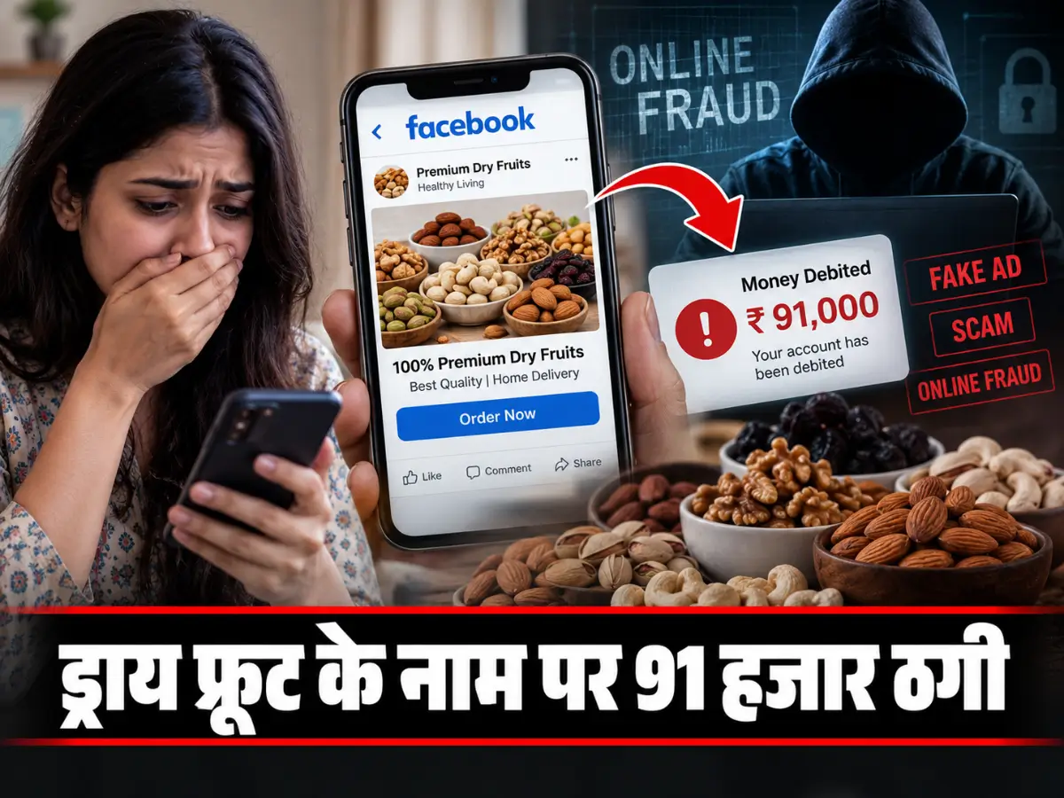Facebook पर ड्राय फ्रूट का विज्ञापन देखकर किया ₹1,500 का ऑर्डर, खाते से निकले ₹91 हजार