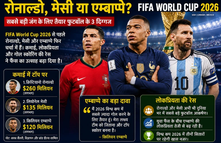 FIFA World Cup 2026: रोनाल्डो, मेसी और एम्बाप्पे की बड़ी जंग, कौन बनेगा सबसे बड़ा सितारा?