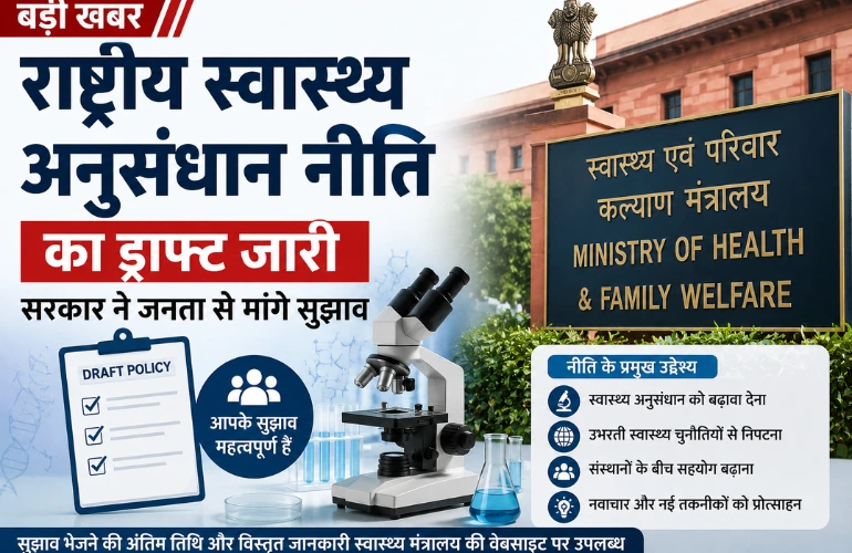 राष्ट्रीय स्वास्थ्य अनुसंधान नीति का ड्राफ्ट जारी: सरकार ने जनता से मांगे सुझाव, स्वास्थ्य क्षेत्र में होंगे बड़े बदलाव