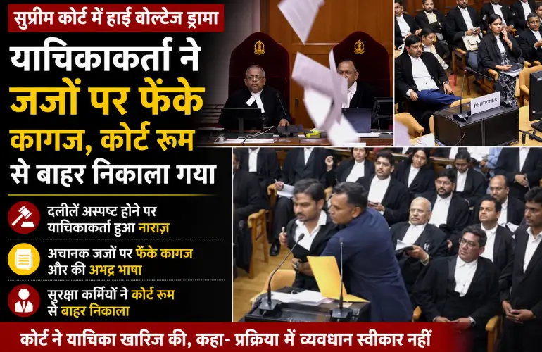 सुप्रीम कोर्ट में हाई वोल्टेज ड्रामा: याचिकाकर्ता ने जजों पर फेंके कागज, कोर्ट रूम से बाहर निकाला गया