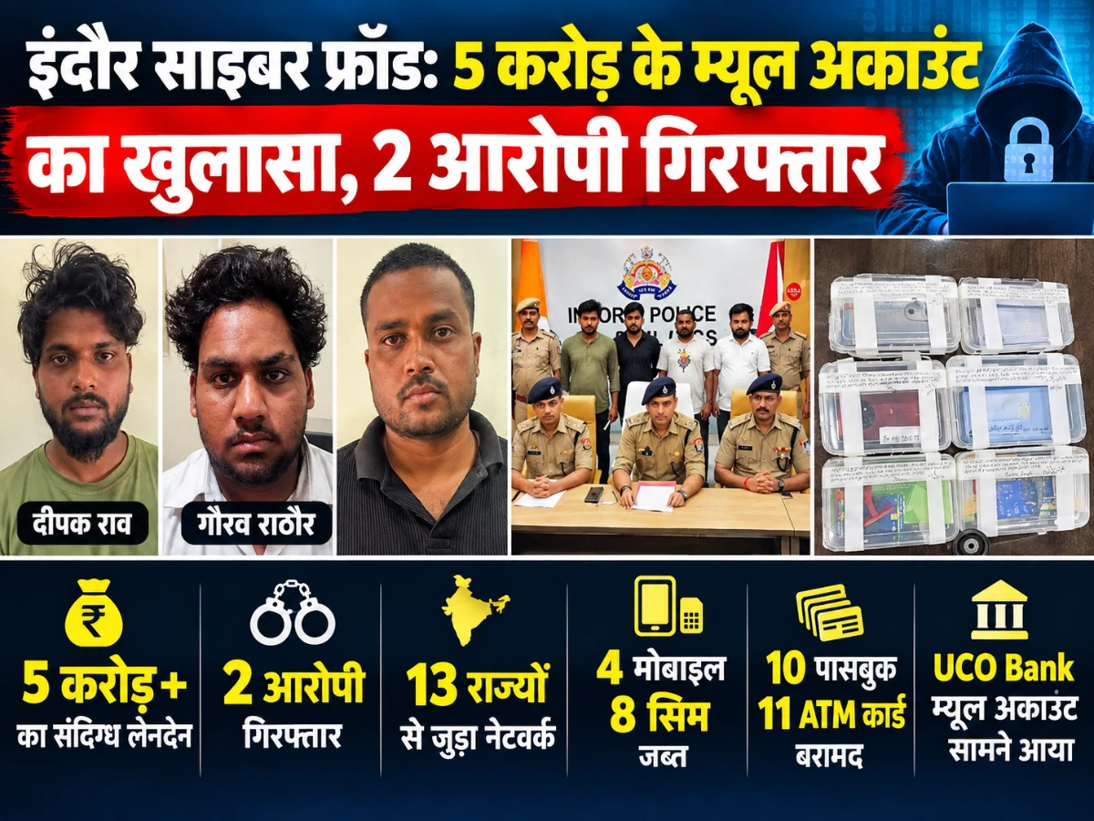 इंदौर साइबर फ्रॉड का बड़ा खुलासा: 5 करोड़ के म्यूल अकाउंट से जुड़े 2 आरोपी गिरफ्तार