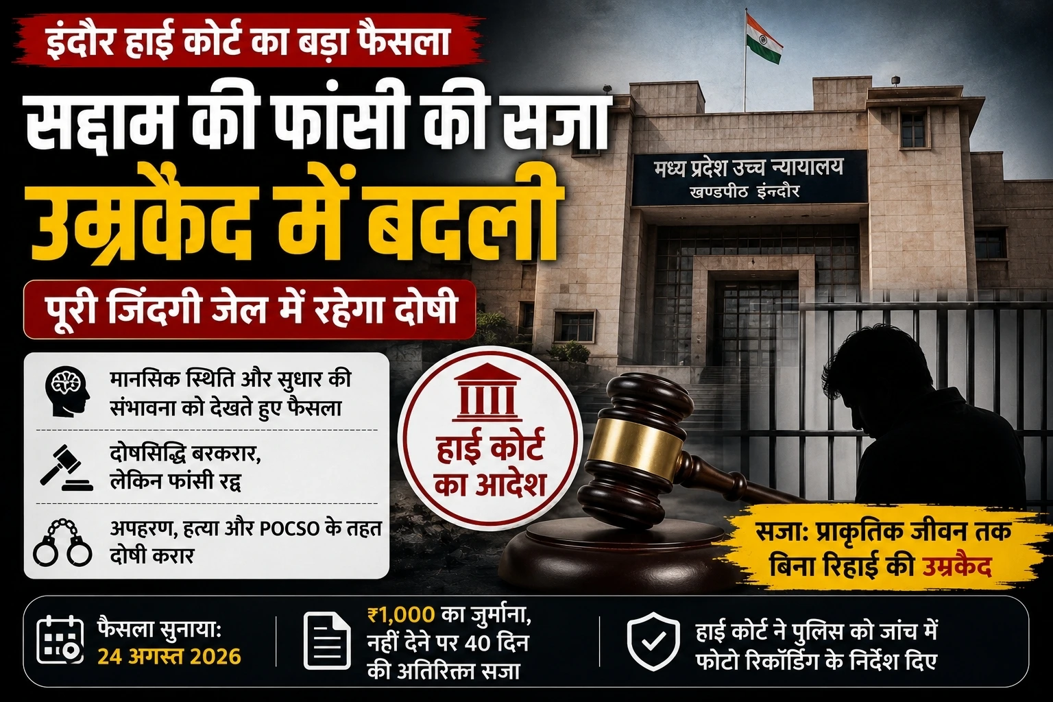 Indore High Court News: बच्ची की हत्या के दोषी सद्दाम की फांसी बदली, पूरी जिंदगी जेल में रहेगा