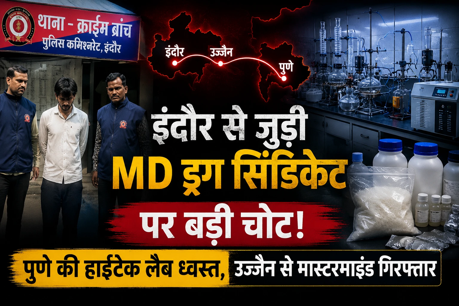 इंदौर से जुड़ी MD ड्रग सिंडिकेट पर बड़ी चोट: पुणे की हाईटेक लैब ध्वस्त, उज्जैन से मास्टरमाइंड गिरफ्तार