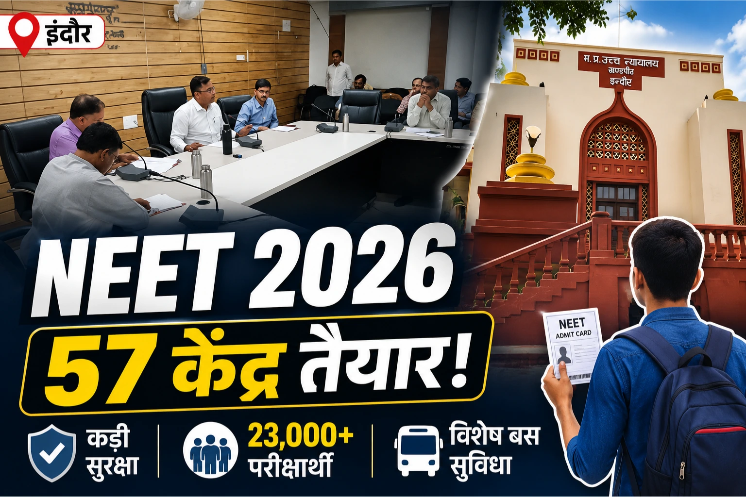 मुस्तैद प्रशासन! इंदौर में नीट परीक्षा को लेकर सख्त इंतजाम, 57 केंद्रों पर सुरक्षा और बसों की विशेष सुविधा