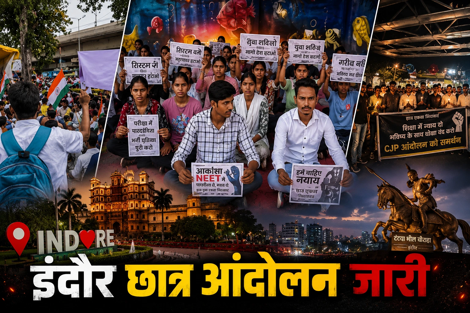 इंदौर छात्र आंदोलन: टंट्या भील चौराहे पर 23 मांगों को लेकर धरना जारी, CJP के समर्थन में छात्रों की भूख हड़ताल