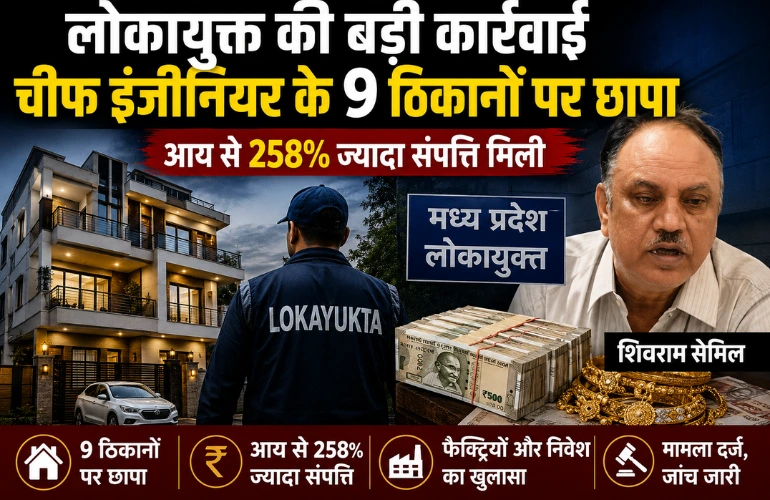 लोकायुक्त का बड़ा एक्शन: बिजली कंपनी के चीफ इंजीनियर के 9 ठिकानों पर छापा, आय से 258% ज्यादा संपत्ति
