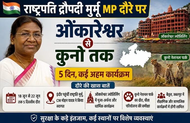 राष्ट्रपति मुर्मू का 5 दिवसीय MP दौरा शुरू, ओंकारेश्वर और कुनो समेत कई अहम कार्यक्रम