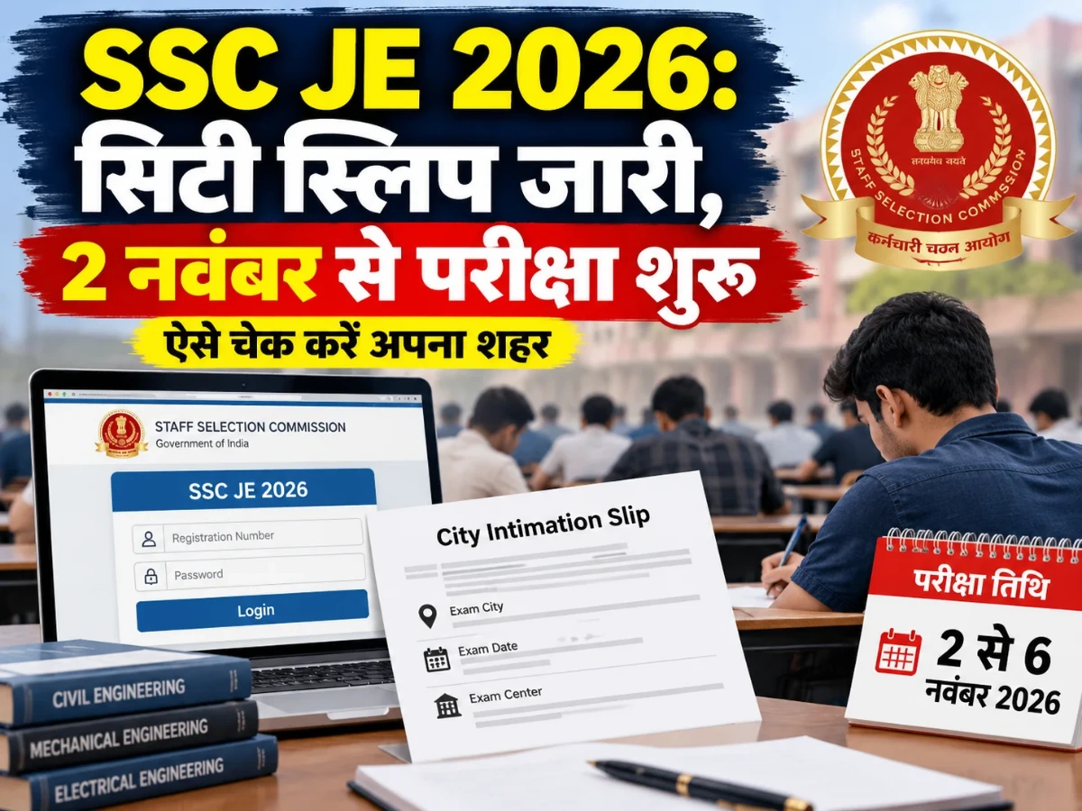 SSC JE 2026: सिटी स्लिप जारी, 2 नवंबर से परीक्षा शुरू; ऐसे चेक करें अपना शहर
