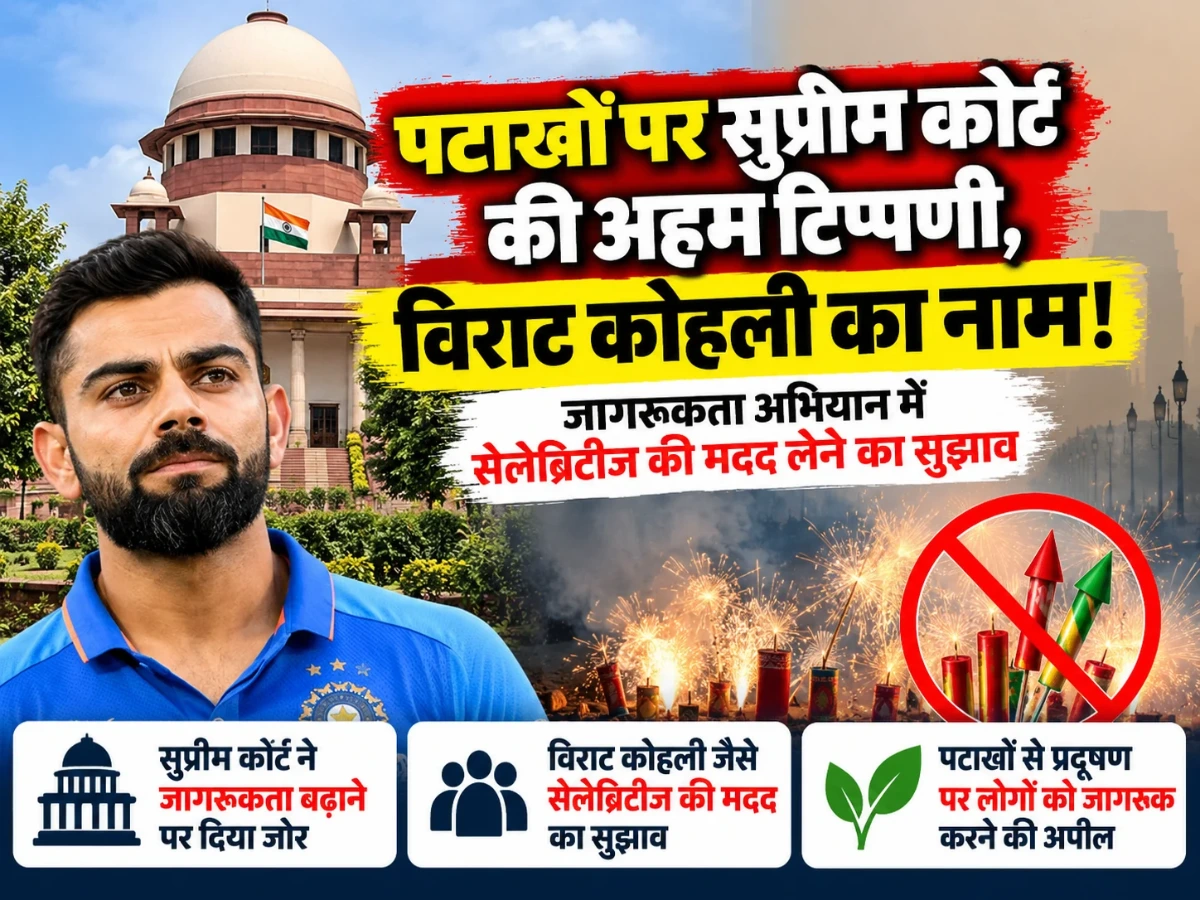 पटाखों और प्रदूषण पर सुप्रीम कोर्ट की अहम टिप्पणी, जागरूकता के लिए विराट कोहली जैसे सितारों की मदद लेने का सुझाव
